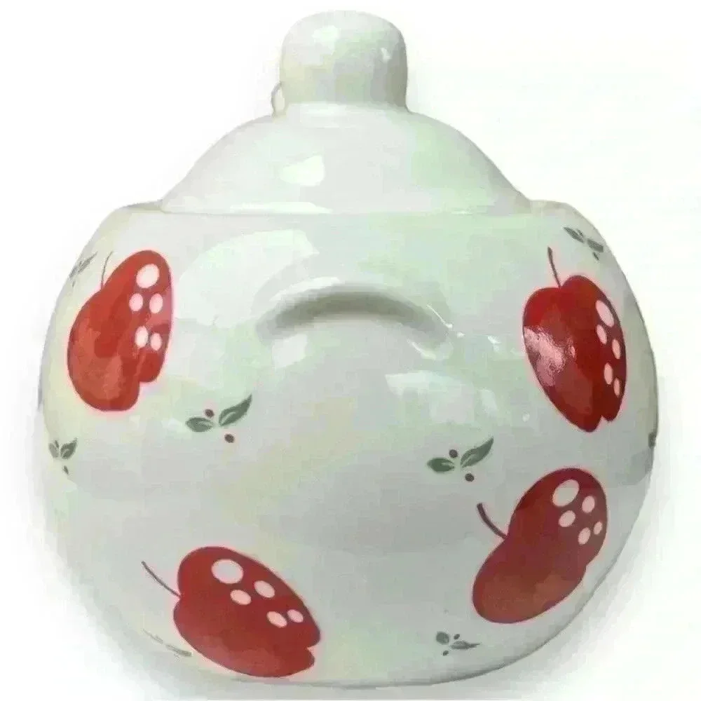 VTG Red Apple Ceramic Sugar Bowl Jam Jar